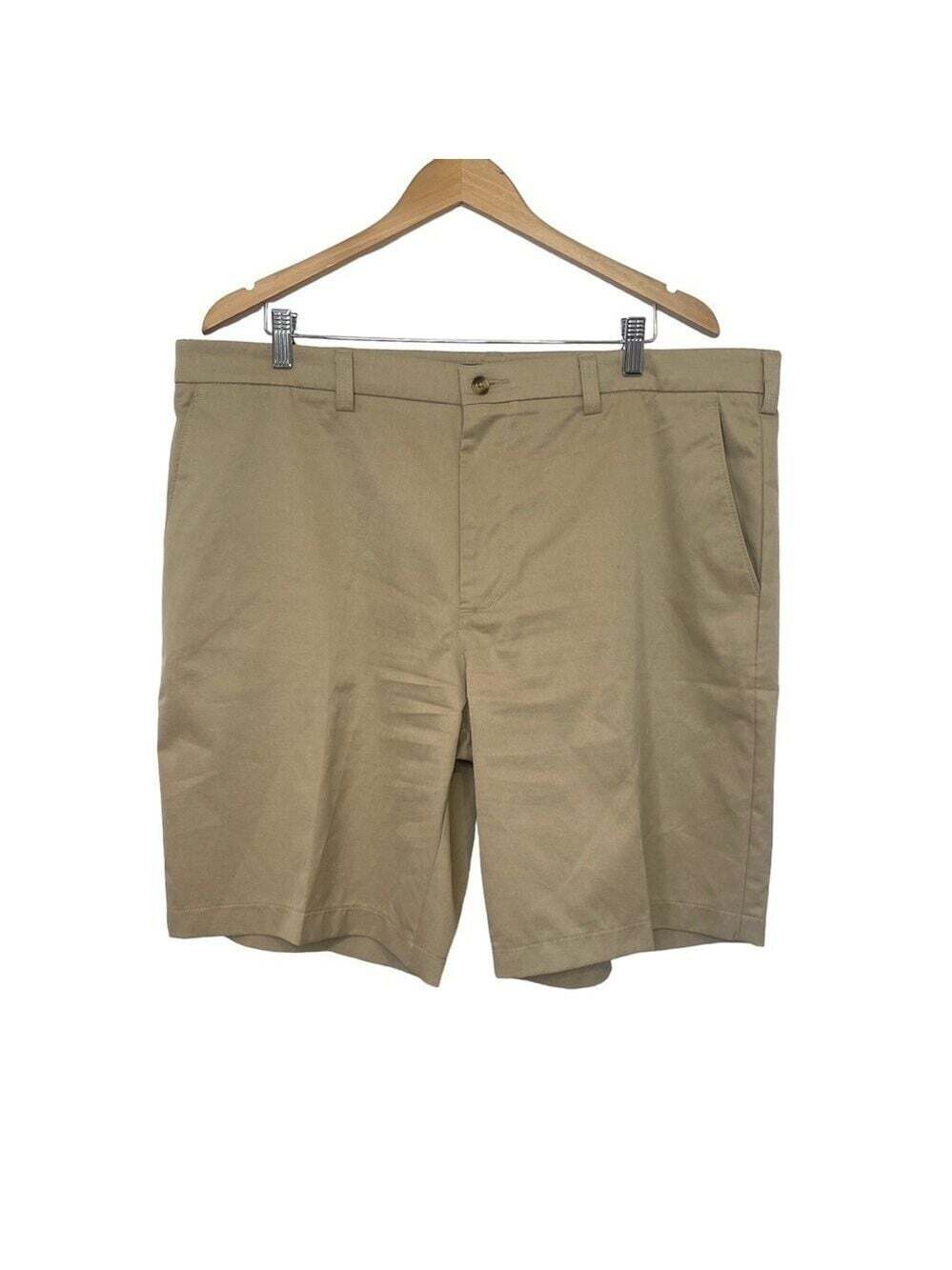 Haggar Cool 18 Tan Flat Front Slash Pocket Summer Golf Casual Shorts Siz…